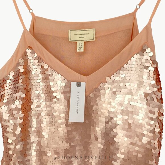 NWT Anthropologie Moulinette Soeurs Women's Sequin Cami Tank Top Sz 8, Rose Gold - Picture 5 of 12